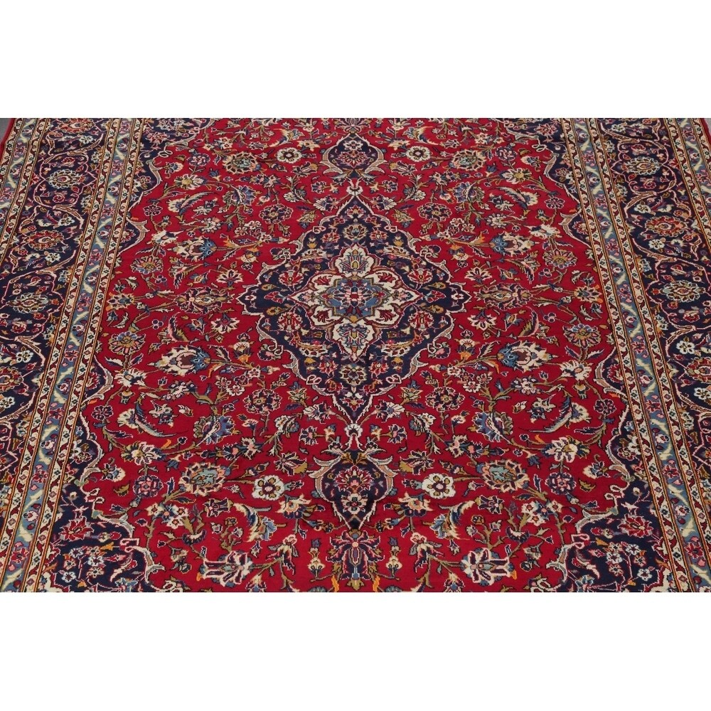 Kashan Floral Medallion Traditional Hand-Knotted Wool Persian Area Rug - 11'11" x 8'3"