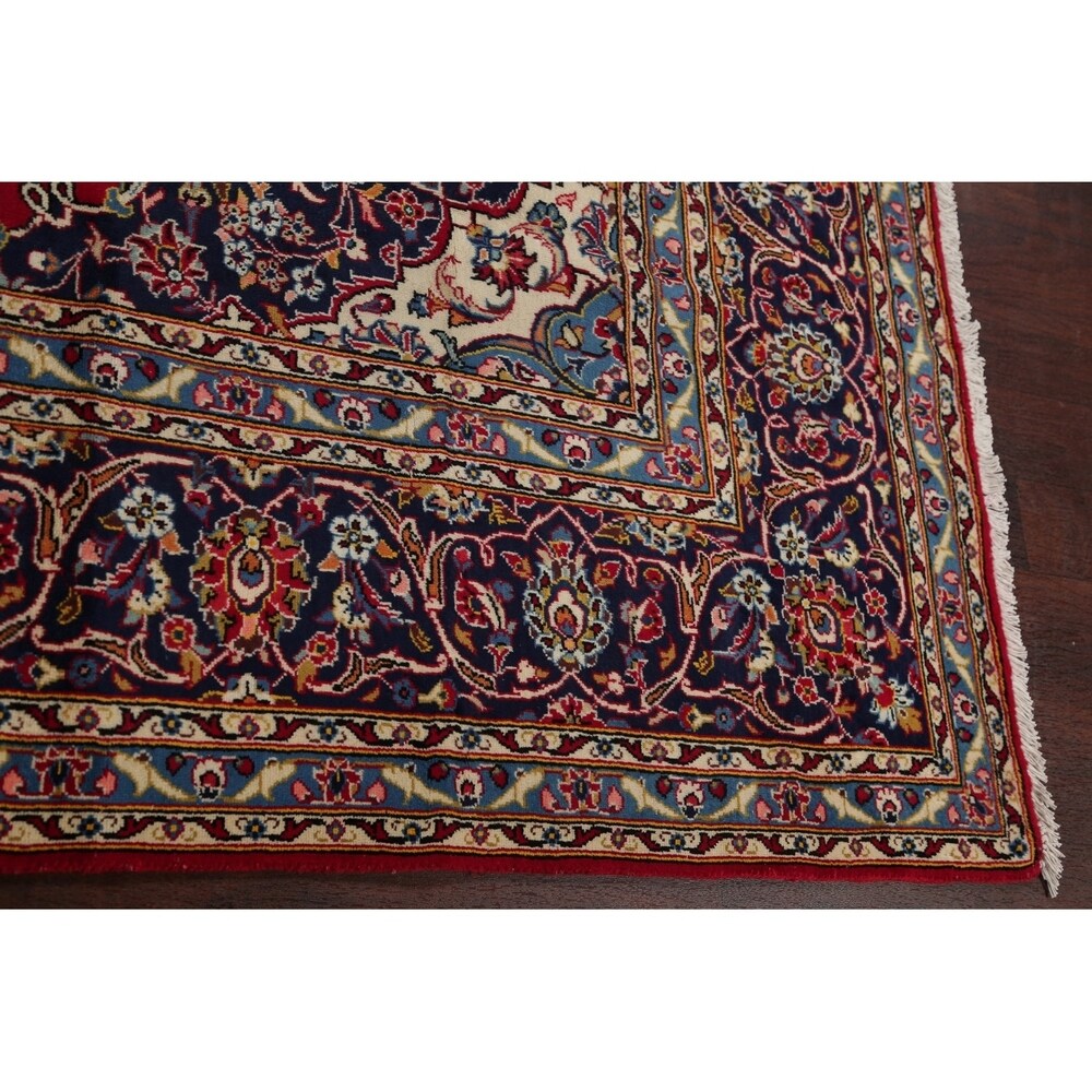 Kashan Floral Medallion Traditional Hand-Knotted Wool Persian Area Rug - 11'11" x 8'3"