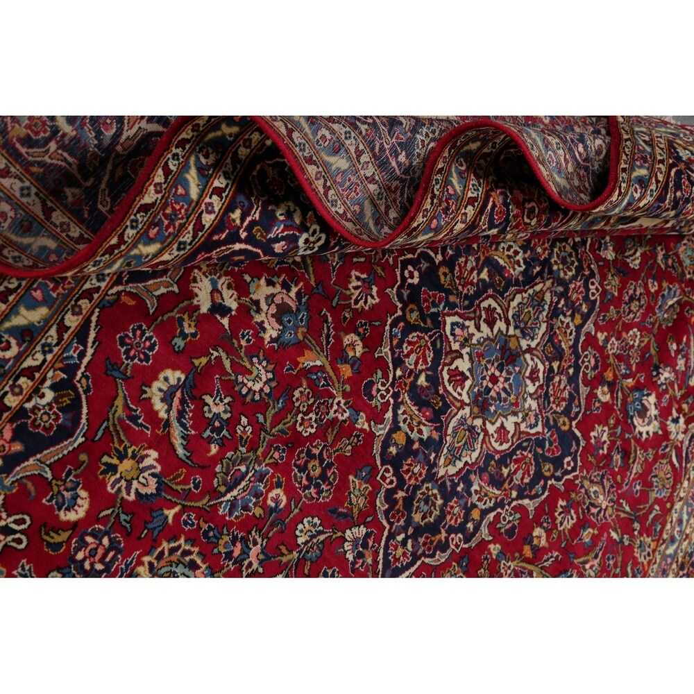 Kashan Floral Medallion Traditional Hand-Knotted Wool Persian Area Rug - 11'11" x 8'3"