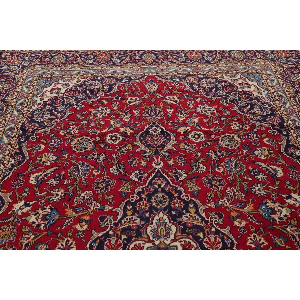 Kashan Floral Medallion Traditional Hand-Knotted Wool Persian Area Rug - 11'11" x 8'3"
