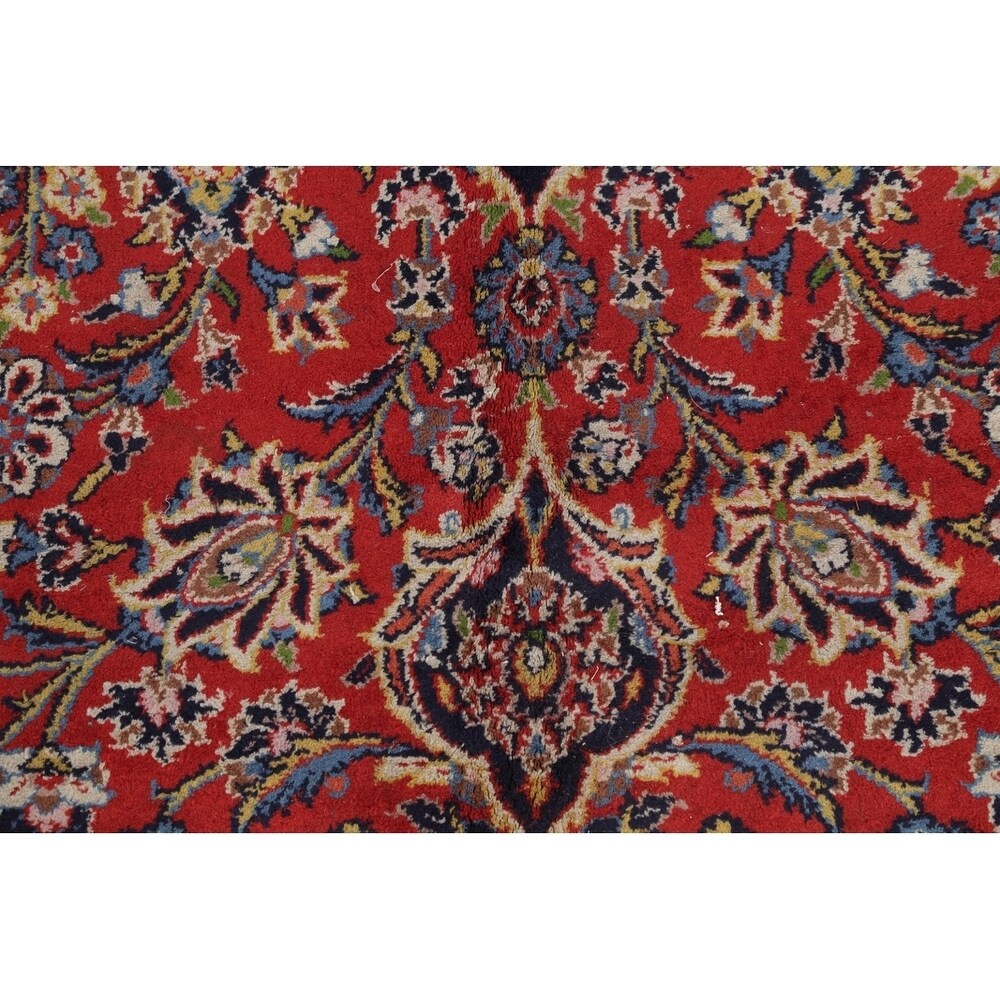 Kashan Floral Medallion Traditional Hand-Knotted Wool Persian Area Rug - 13'3" x 9'3"