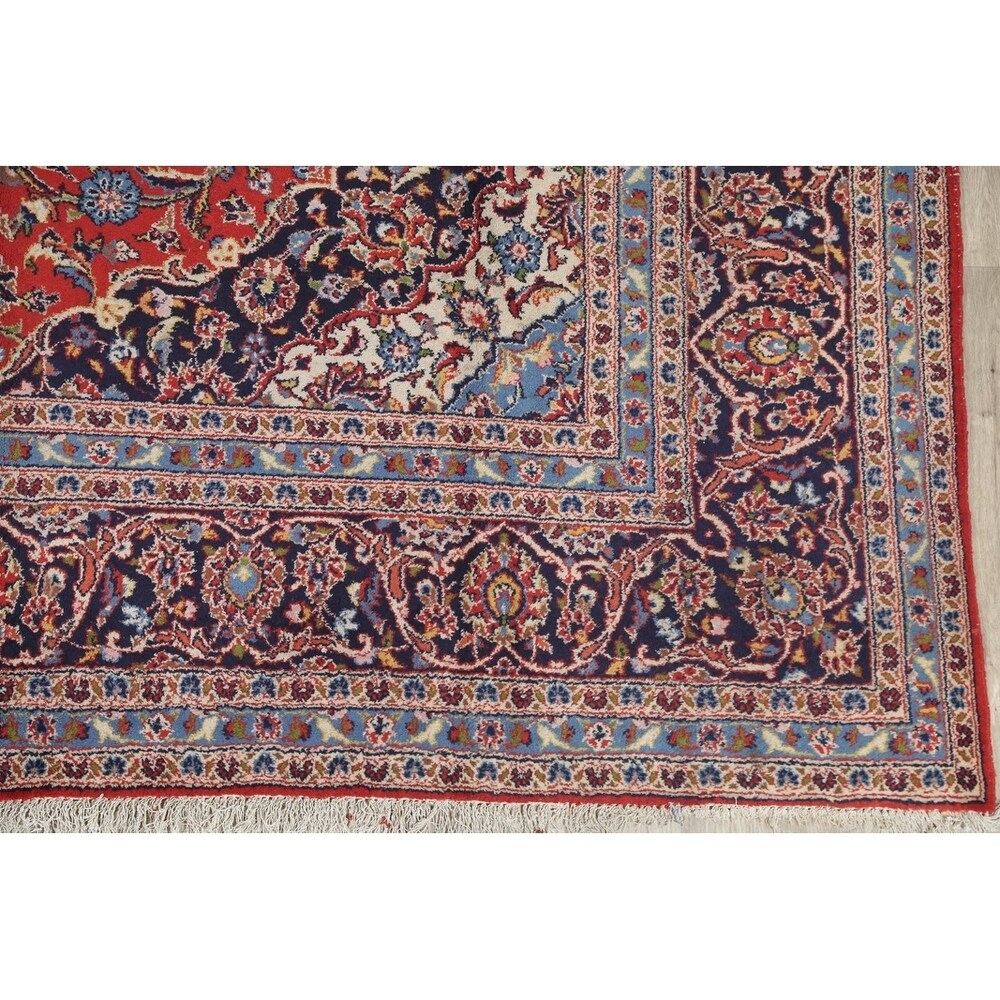 Kashan Floral Medallion Traditional Hand-Knotted Wool Persian Area Rug - 13'3" x 9'3"