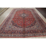 Kashan Floral Medallion Traditional Hand-Knotted Wool Persian Area Rug - 13'3" x 9'3"