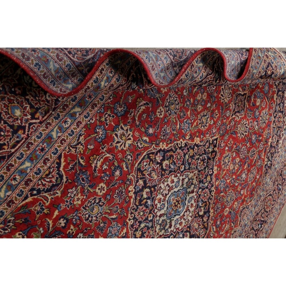 Kashan Floral Medallion Traditional Hand-Knotted Wool Persian Area Rug - 13'3" x 9'3"