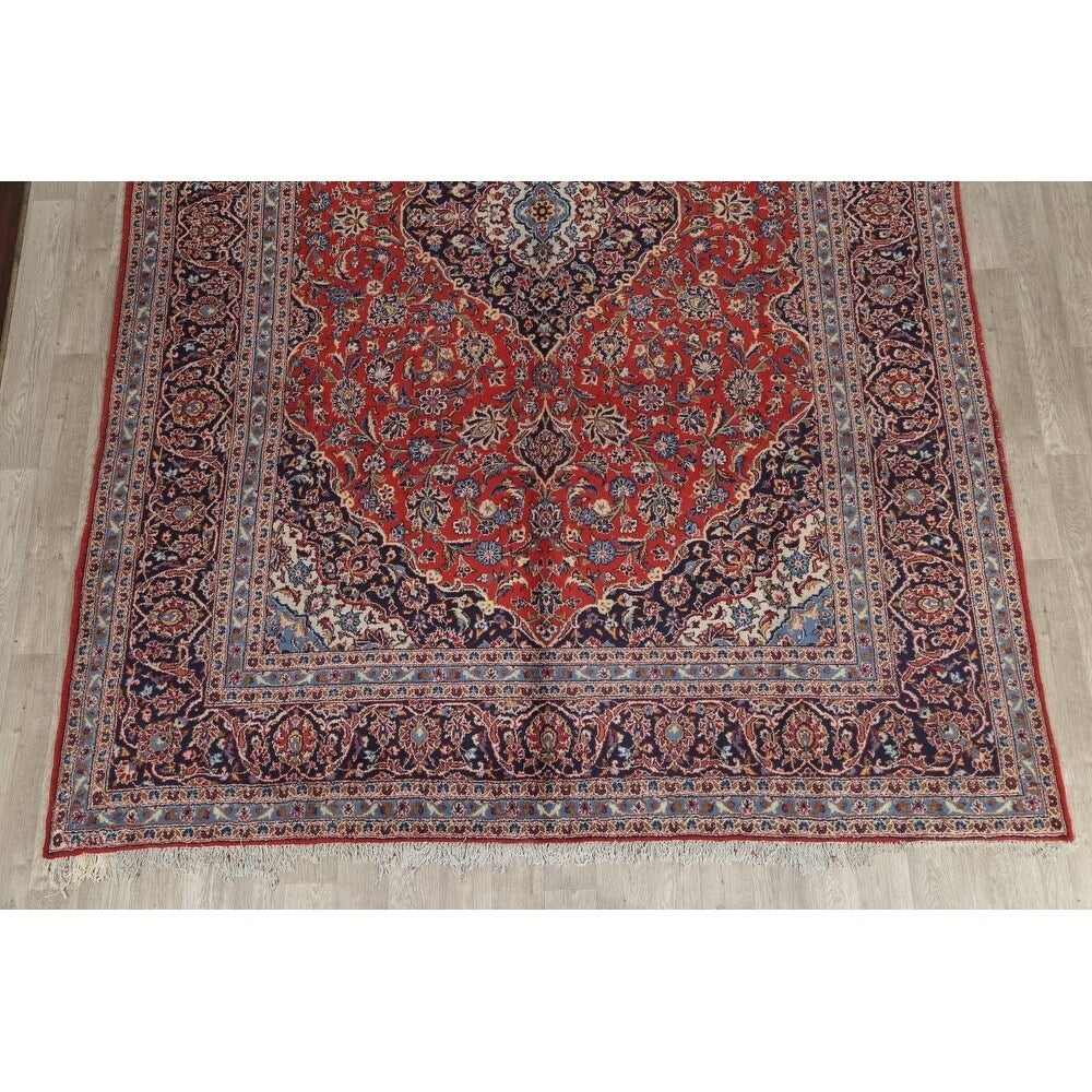 Kashan Floral Medallion Traditional Hand-Knotted Wool Persian Area Rug - 13'3" x 9'3"