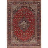 Kashan Floral Medallion Traditional Hand-Knotted Wool Persian Area Rug - 13'7" x 10'1"