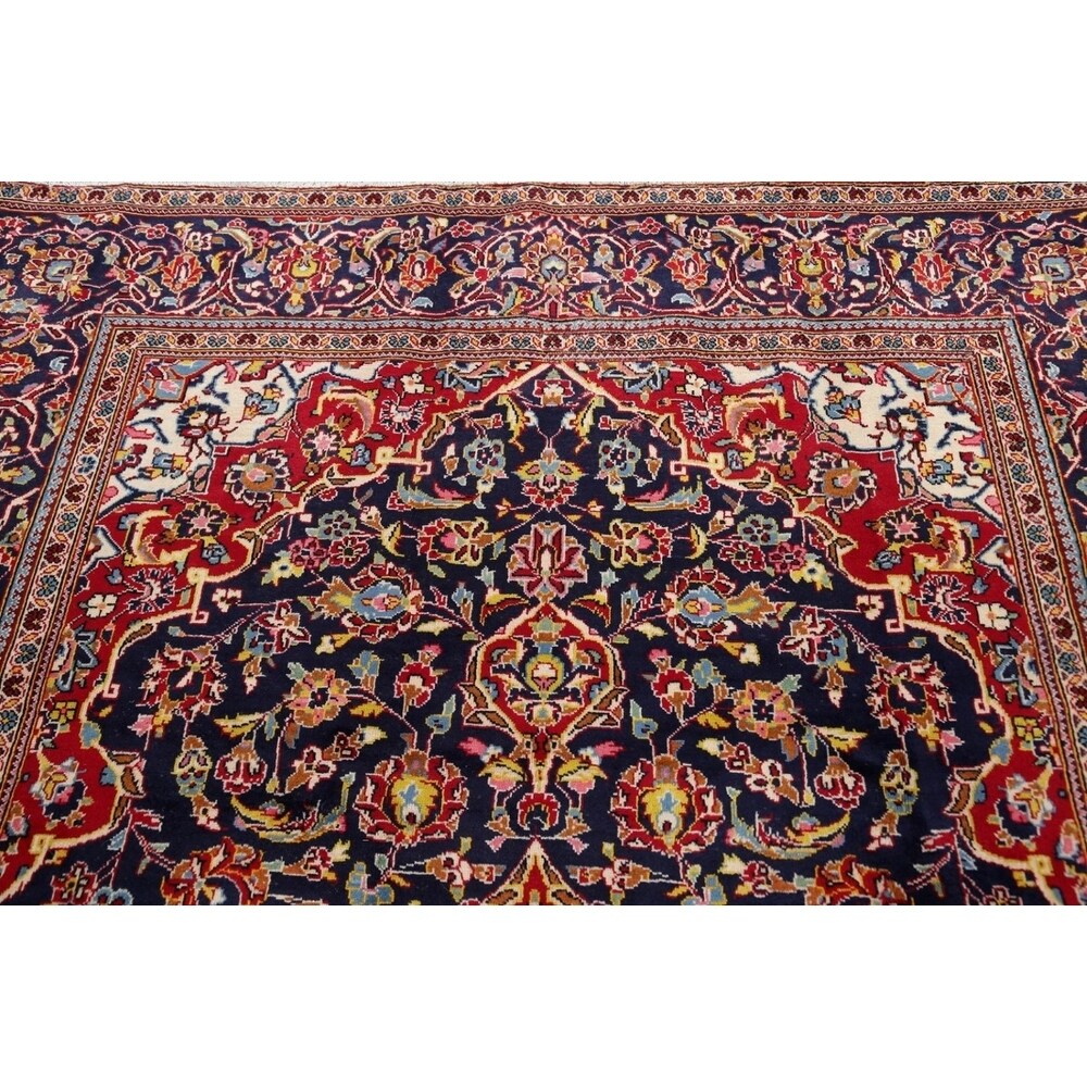 Kashan Floral Medallion Traditional Hand-Knotted Wool Persian Area Rug - 9'11" x 6'4"