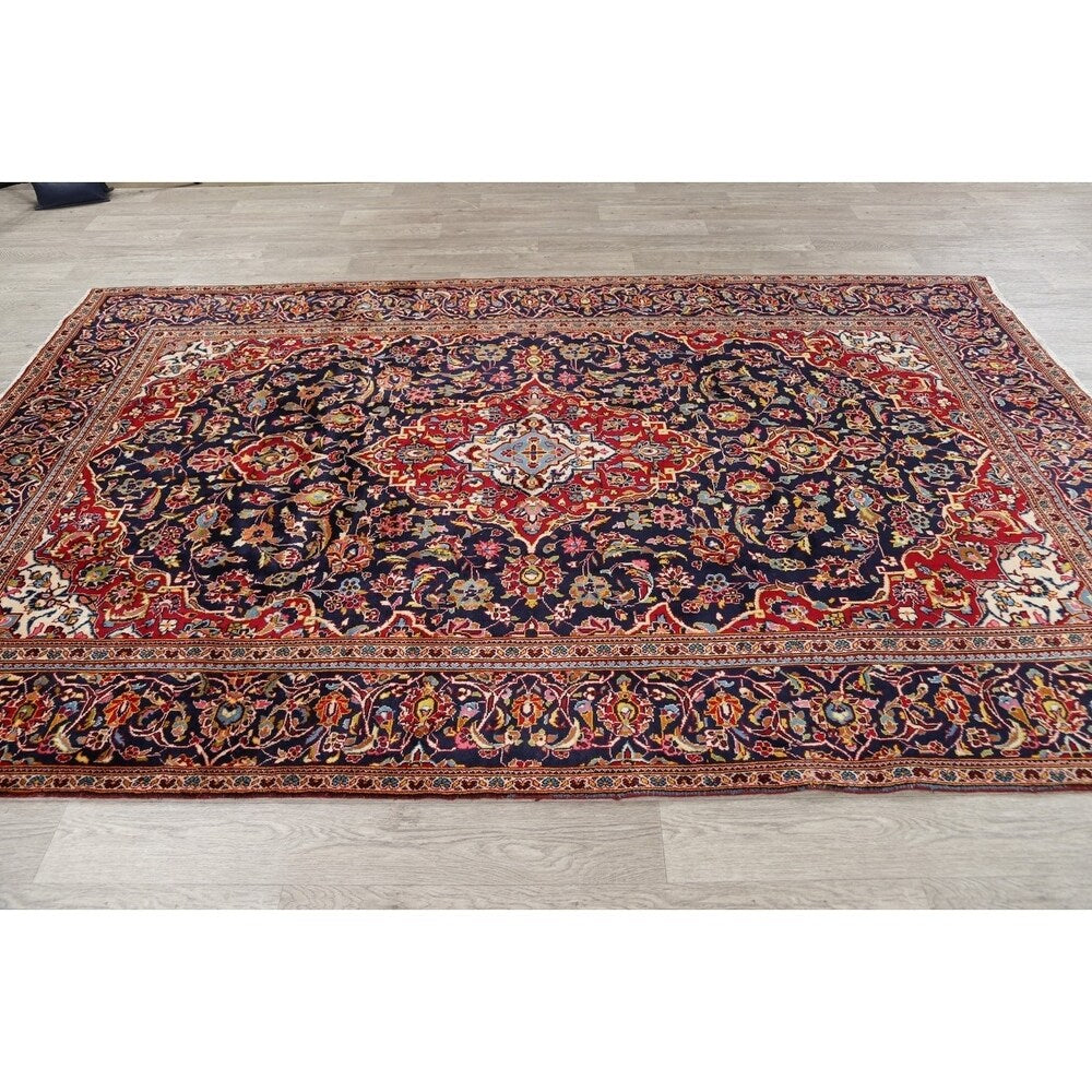 Kashan Floral Medallion Traditional Hand-Knotted Wool Persian Area Rug - 9'11" x 6'4"