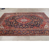 Kashan Floral Medallion Traditional Hand-Knotted Wool Persian Area Rug - 9'11" x 6'4"