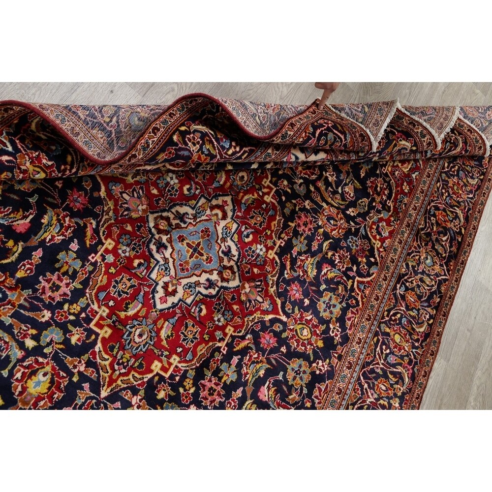 Kashan Floral Medallion Traditional Hand-Knotted Wool Persian Area Rug - 9'11" x 6'4"