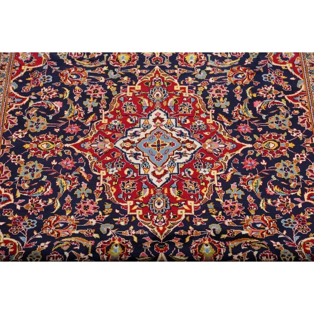 Kashan Floral Medallion Traditional Hand-Knotted Wool Persian Area Rug - 9'11" x 6'4"