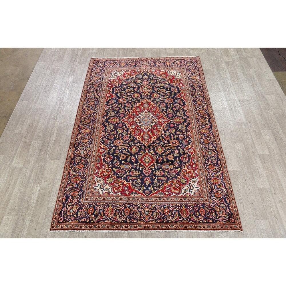 Kashan Floral Medallion Traditional Hand-Knotted Wool Persian Area Rug - 9'11" x 6'4"