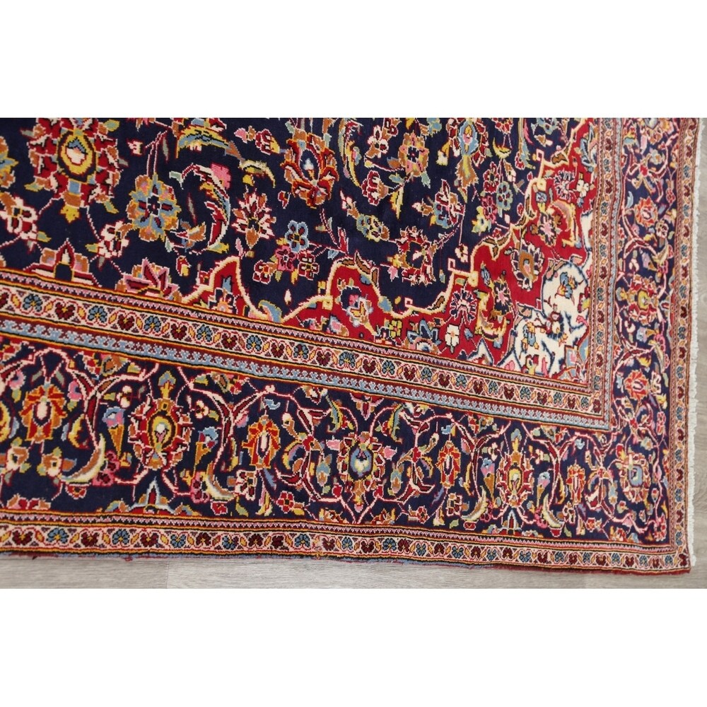 Kashan Floral Medallion Traditional Hand-Knotted Wool Persian Area Rug - 9'11" x 6'4"