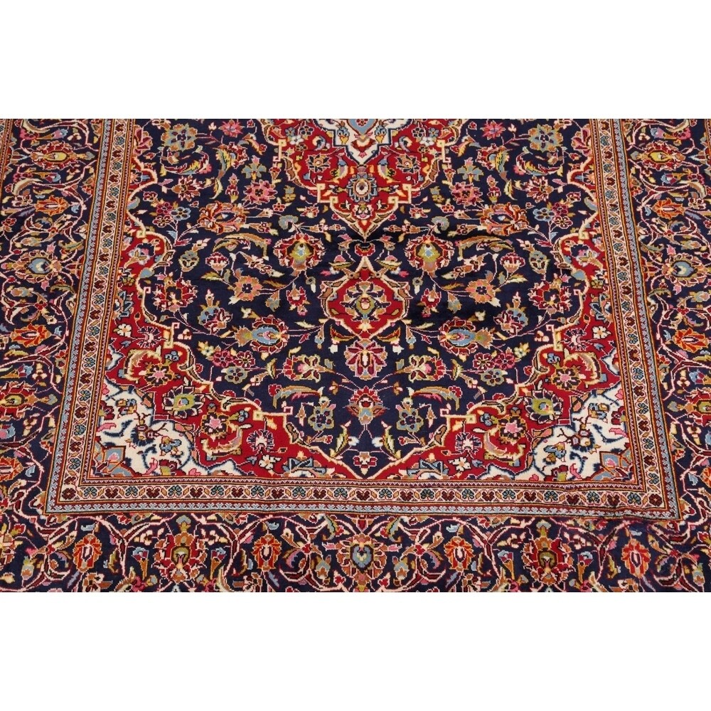 Kashan Floral Medallion Traditional Hand-Knotted Wool Persian Area Rug - 9'11" x 6'4"