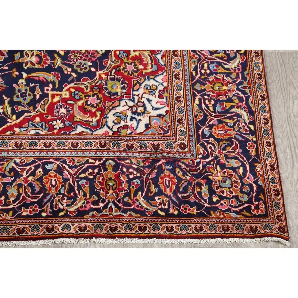 Kashan Floral Medallion Traditional Hand-Knotted Wool Persian Area Rug - 9'11" x 6'4"
