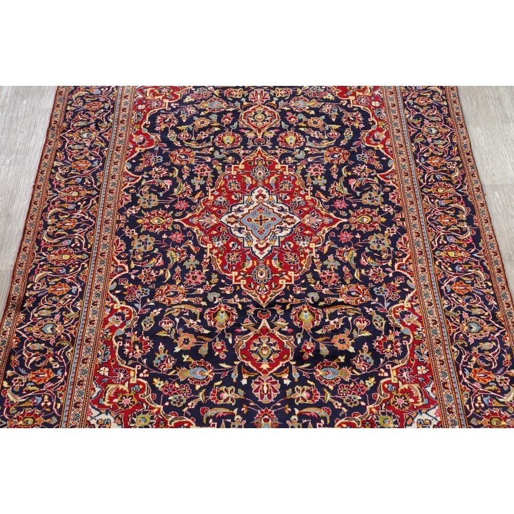 Kashan Floral Medallion Traditional Hand-Knotted Wool Persian Area Rug - 9'11" x 6'4"