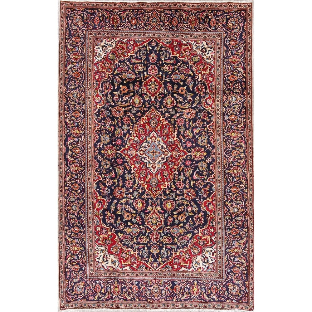 Kashan Floral Medallion Traditional Hand-Knotted Wool Persian Area Rug - 9'11" x 6'4"