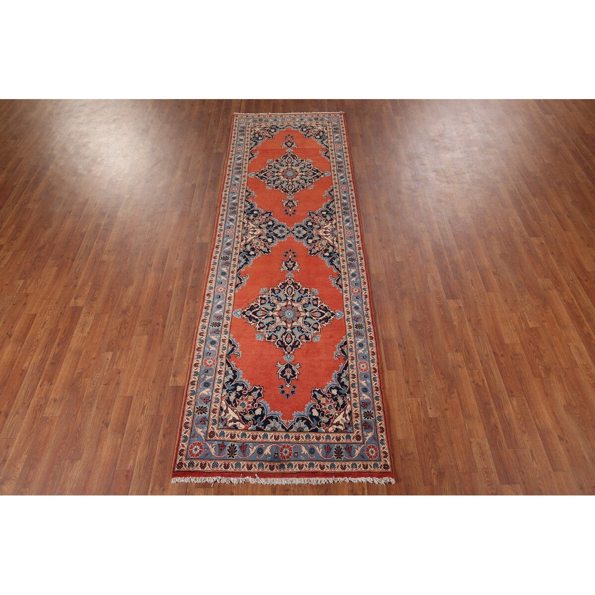 Kashan Vintage Persian Runner Rug Handmade Wool Carpet - 3'3" x 9'10"