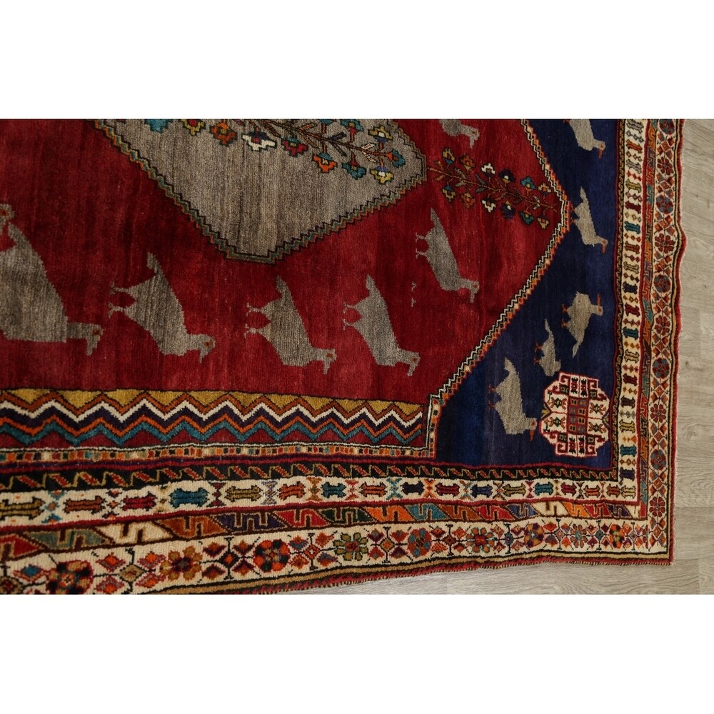 Kashkoli Geometric Animal Pictorial Hand-Knotted Wool Persian Area Rug - 9'5" x 7'2"