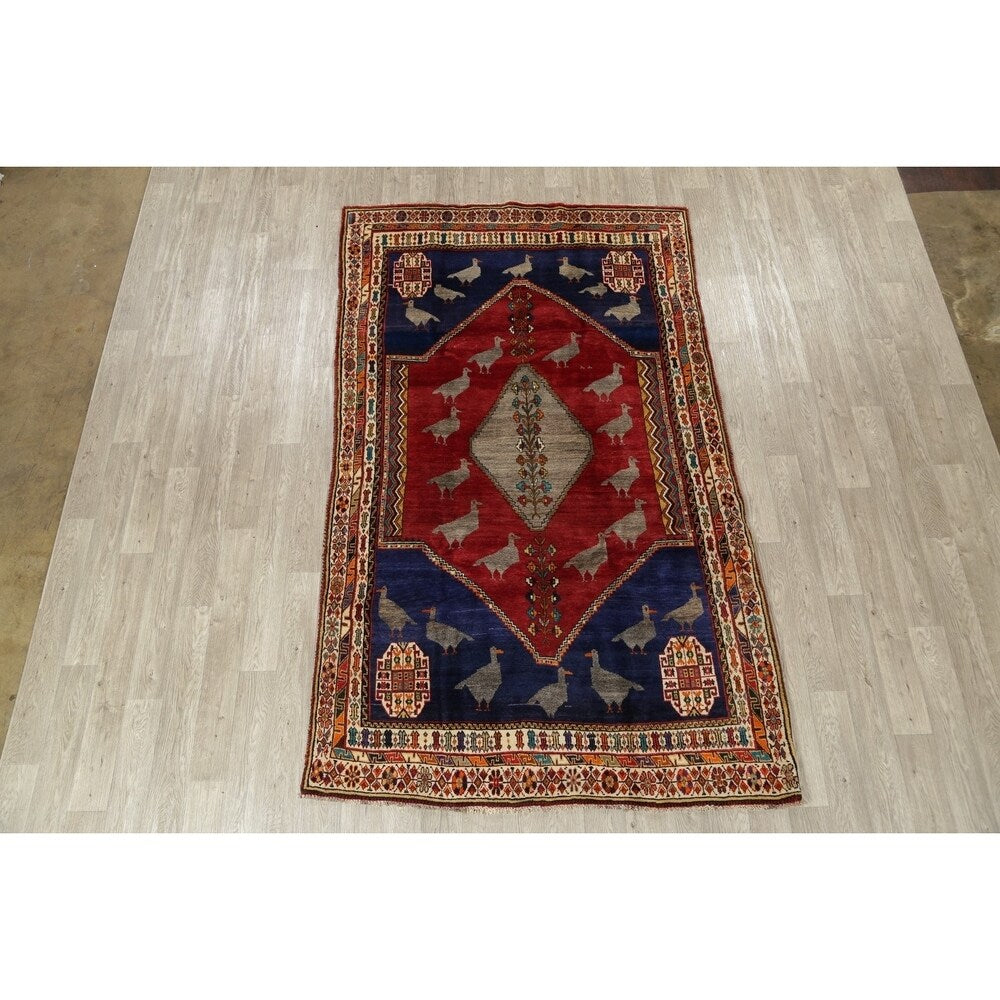 Kashkoli Geometric Animal Pictorial Hand-Knotted Wool Persian Area Rug - 9'5" x 7'2"