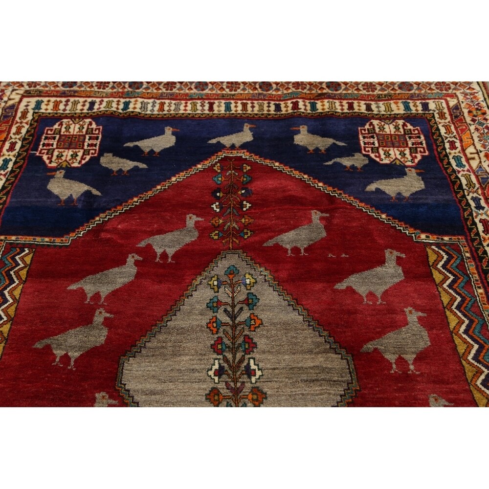 Kashkoli Geometric Animal Pictorial Hand-Knotted Wool Persian Area Rug - 9'5" x 7'2"