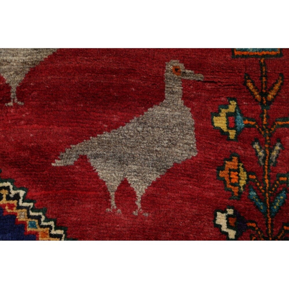 Kashkoli Geometric Animal Pictorial Hand-Knotted Wool Persian Area Rug - 9'5" x 7'2"