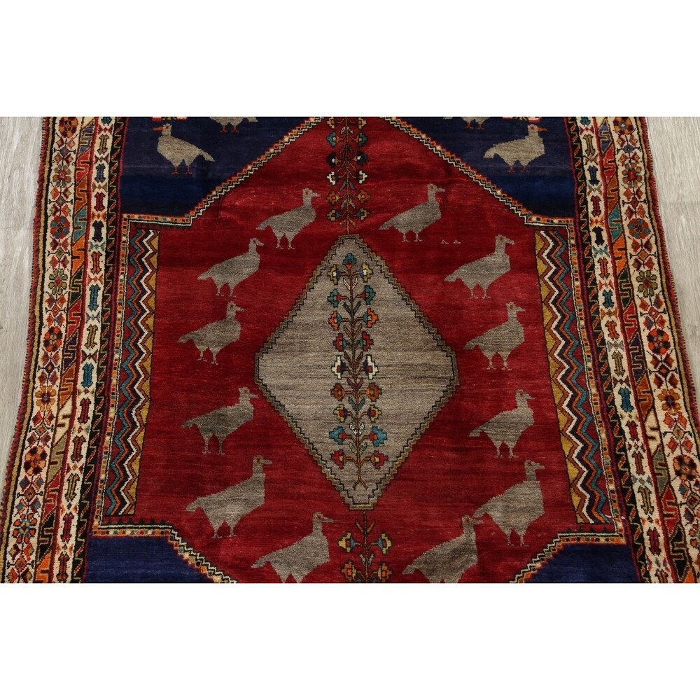 Kashkoli Geometric Animal Pictorial Hand-Knotted Wool Persian Area Rug - 9'5" x 7'2"
