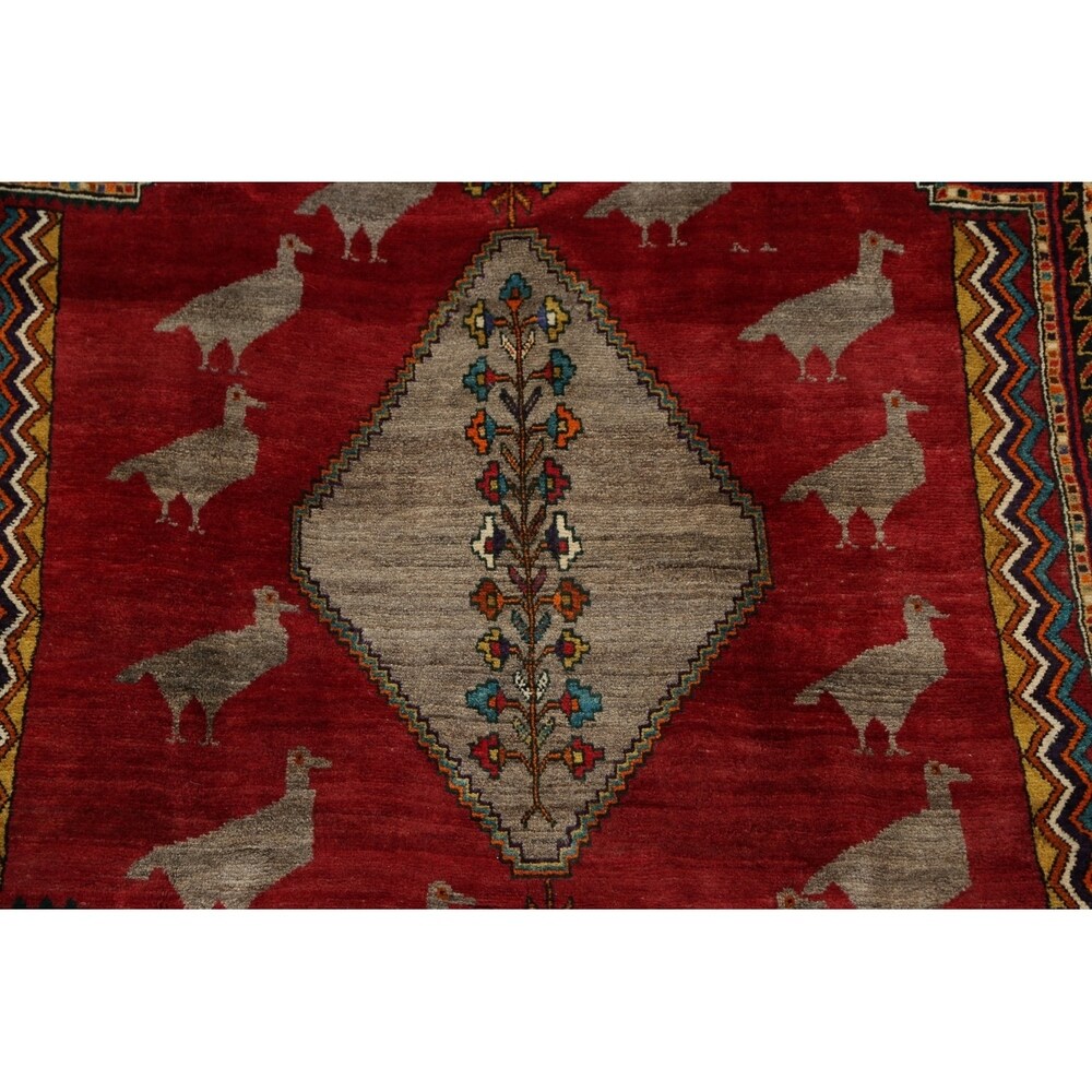 Kashkoli Geometric Animal Pictorial Hand-Knotted Wool Persian Area Rug - 9'5" x 7'2"