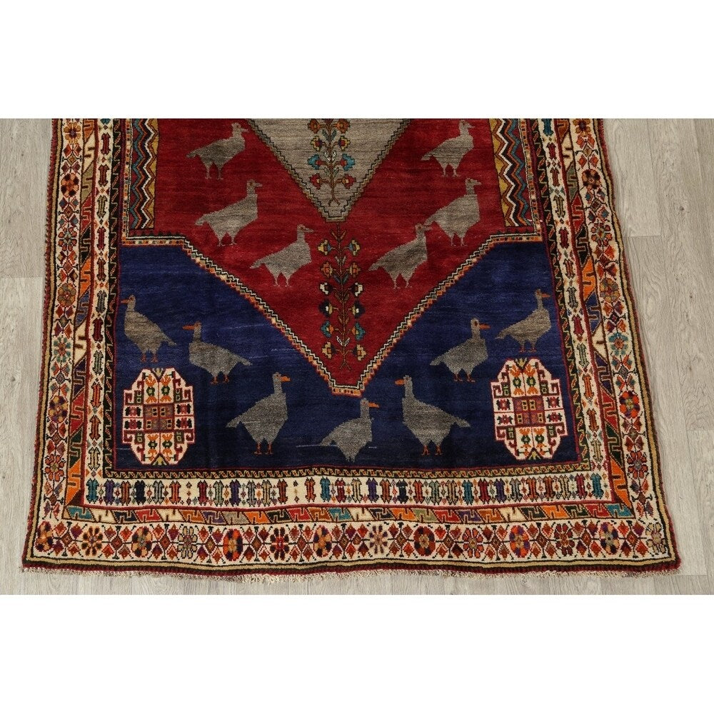 Kashkoli Geometric Animal Pictorial Hand-Knotted Wool Persian Area Rug - 9'5" x 7'2"