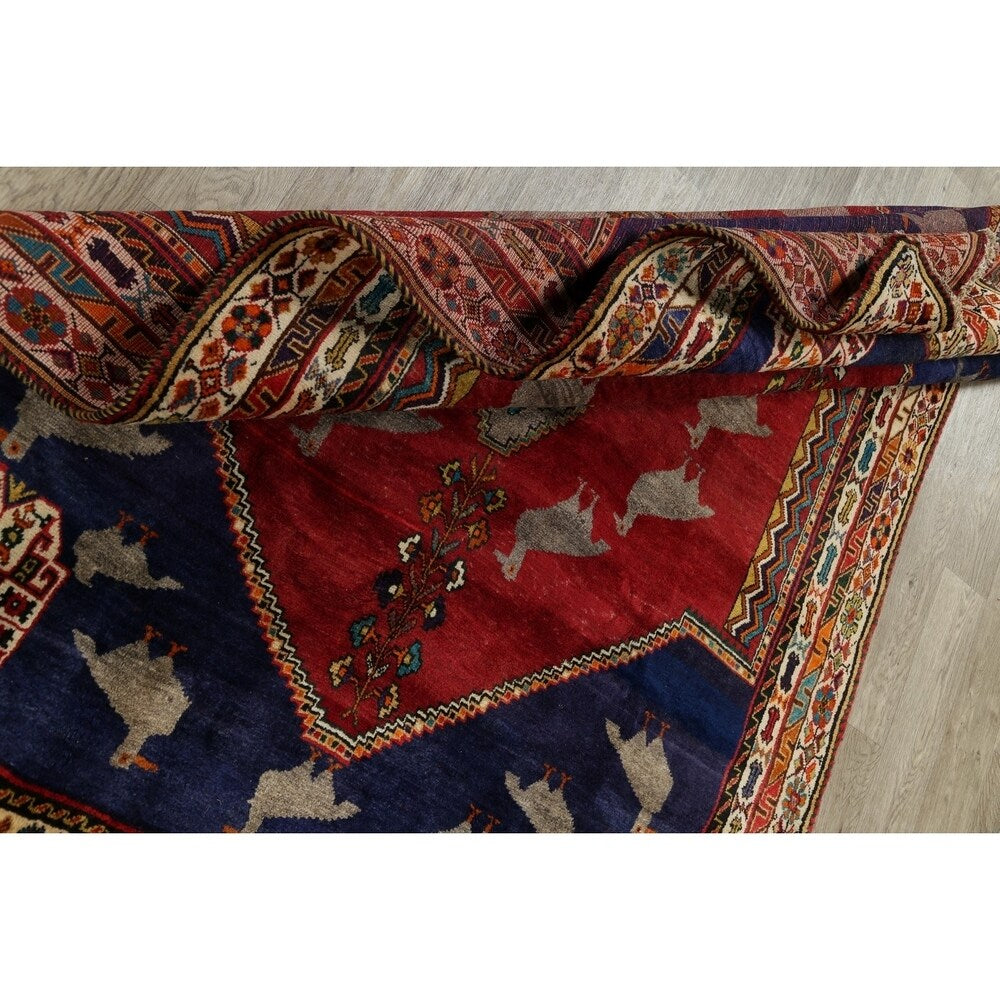 Kashkoli Geometric Animal Pictorial Hand-Knotted Wool Persian Area Rug - 9'5" x 7'2"