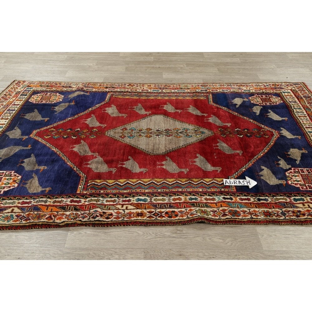 Kashkoli Geometric Animal Pictorial Hand-Knotted Wool Persian Area Rug - 9'5" x 7'2"