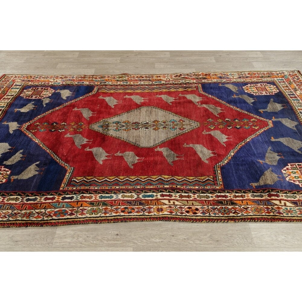 Kashkoli Geometric Animal Pictorial Hand-Knotted Wool Persian Area Rug - 9'5" x 7'2"