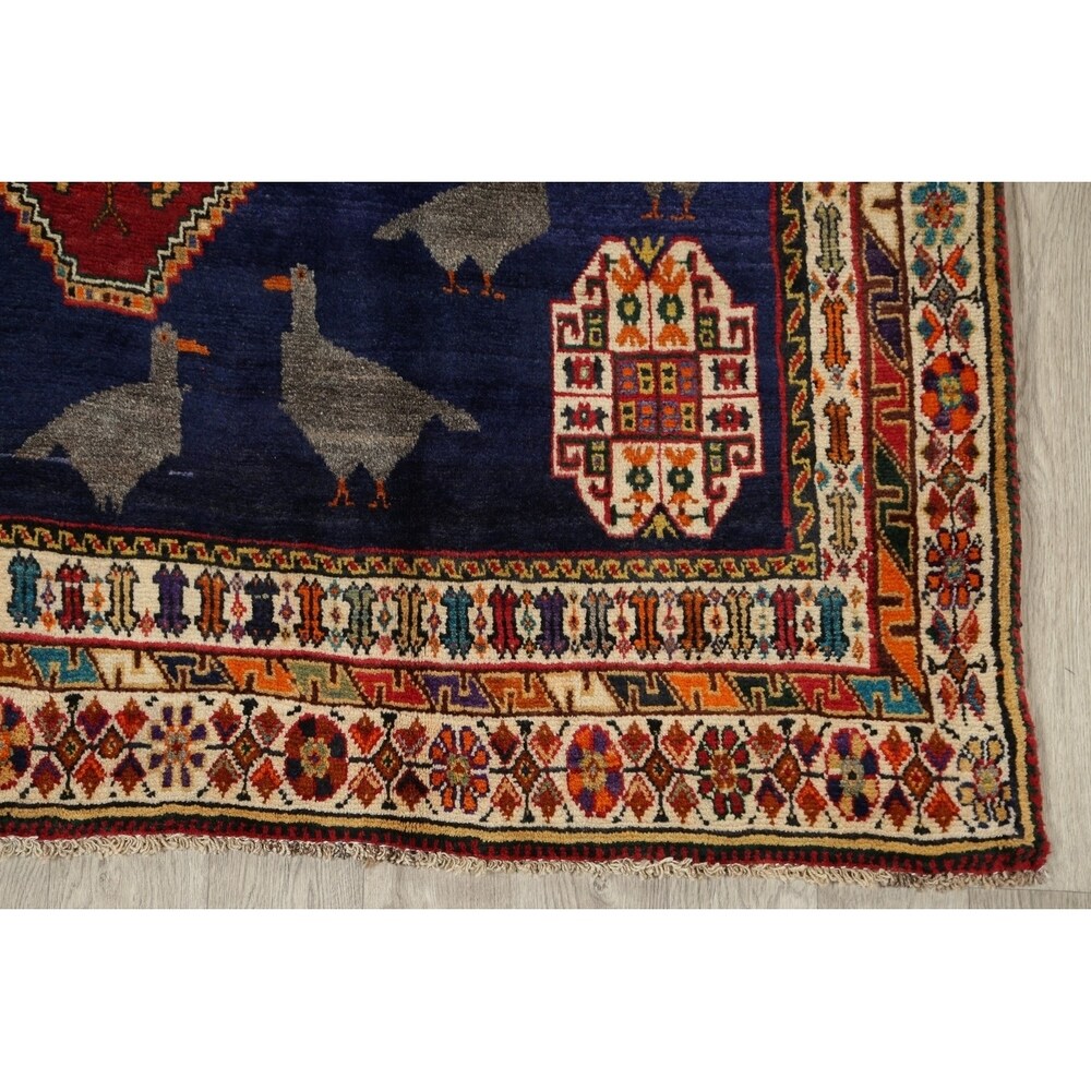 Kashkoli Geometric Animal Pictorial Hand-Knotted Wool Persian Area Rug - 9'5" x 7'2"