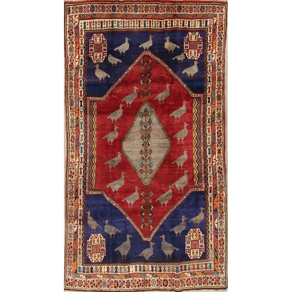 Kashkoli Geometric Animal Pictorial Hand-Knotted Wool Persian Area Rug - 9'5" x 7'2"