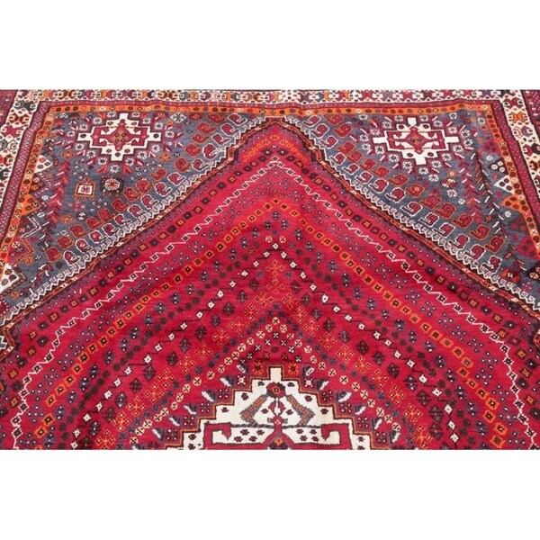 Kashkoli Geometric Hand-Knotted Wool Persian Oriental Area Rug - 8'10" x 6'2"