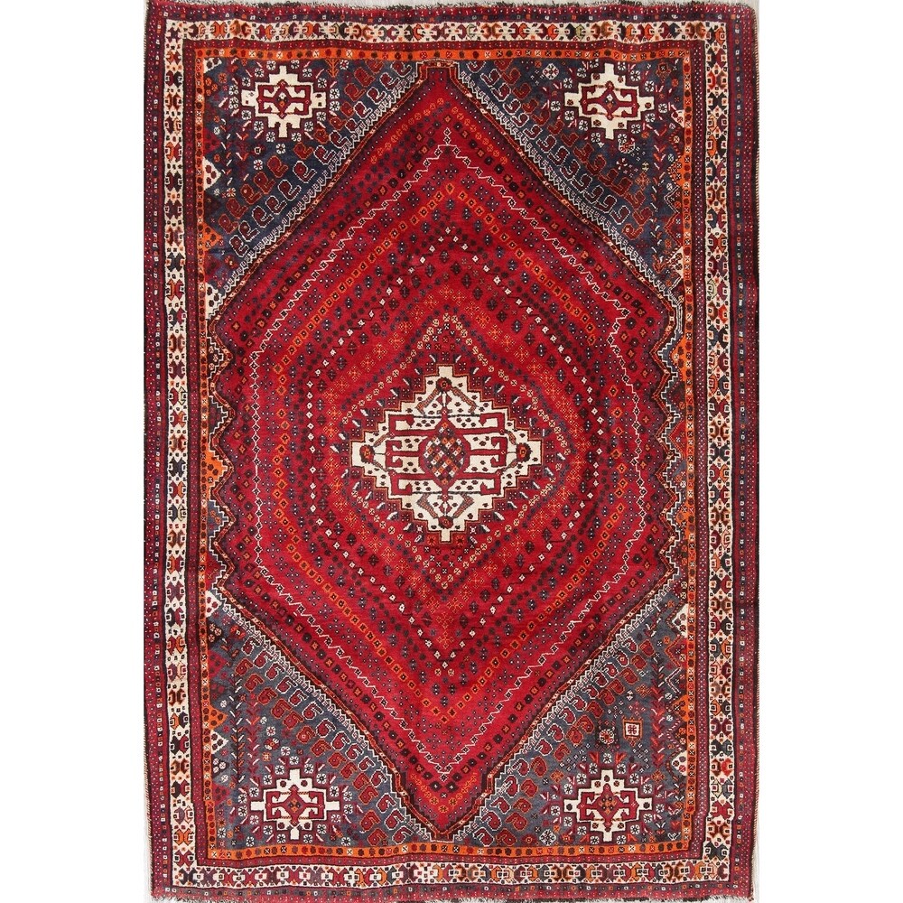 Kashkoli Geometric Hand-Knotted Wool Persian Oriental Area Rug - 8'10" x 6'2"