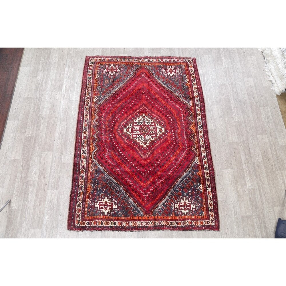 Kashkoli Geometric Hand-Knotted Wool Persian Oriental Area Rug - 8'10" x 6'2"