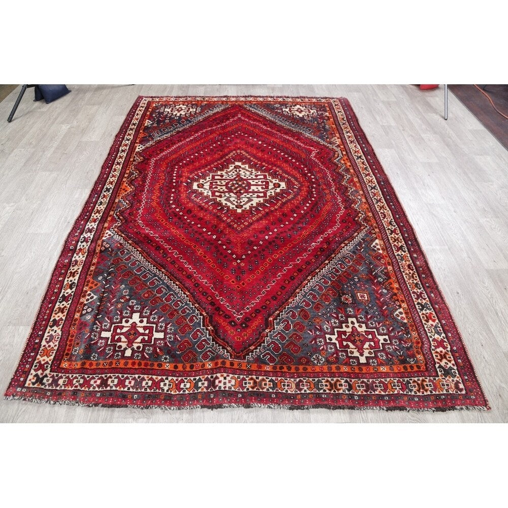 Kashkoli Geometric Hand-Knotted Wool Persian Oriental Area Rug - 8'10" x 6'2"