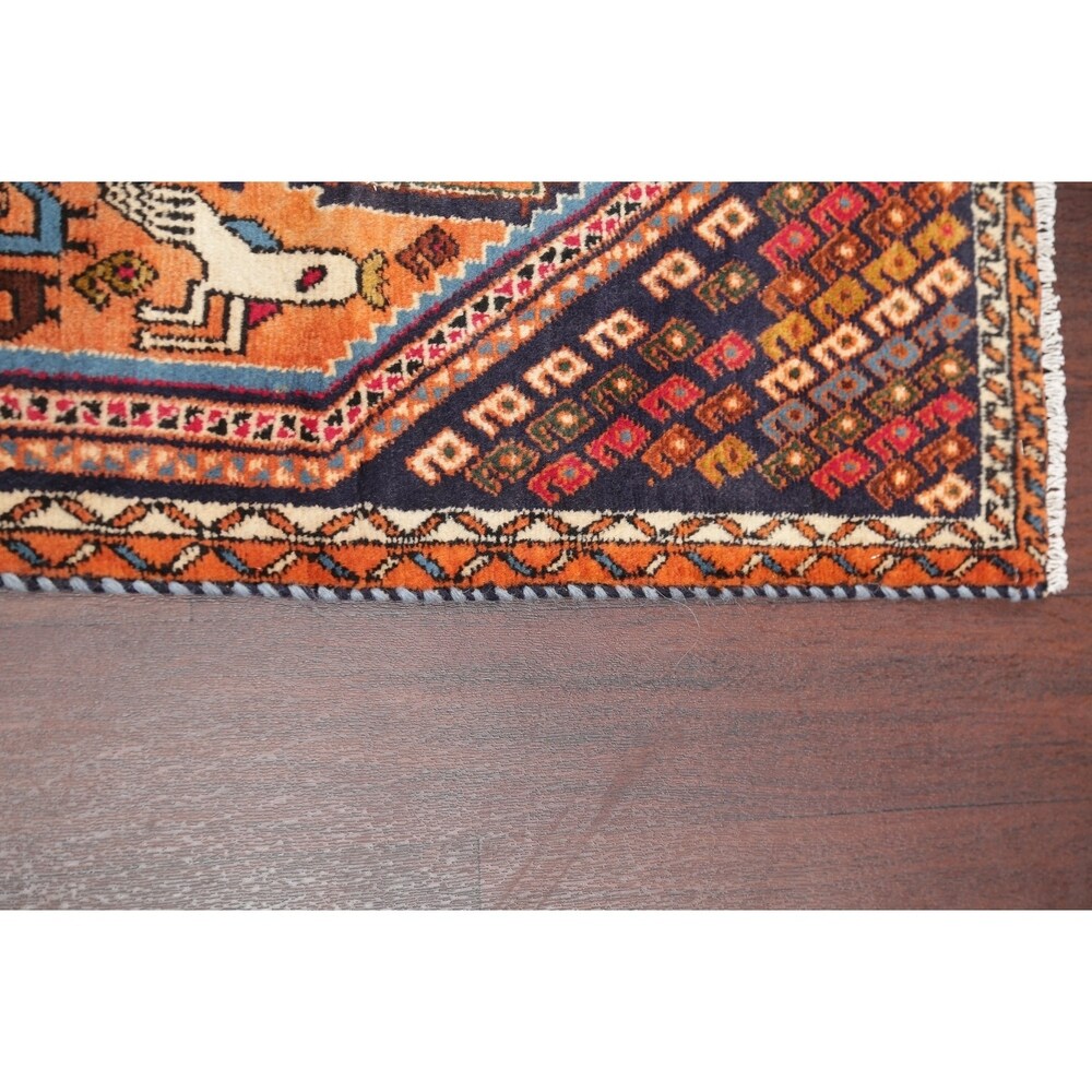 Kashkoli Tribal Geometric Animal Pictorial Handmade Wool Persian Rug - 6'4" x 3'0" Runner