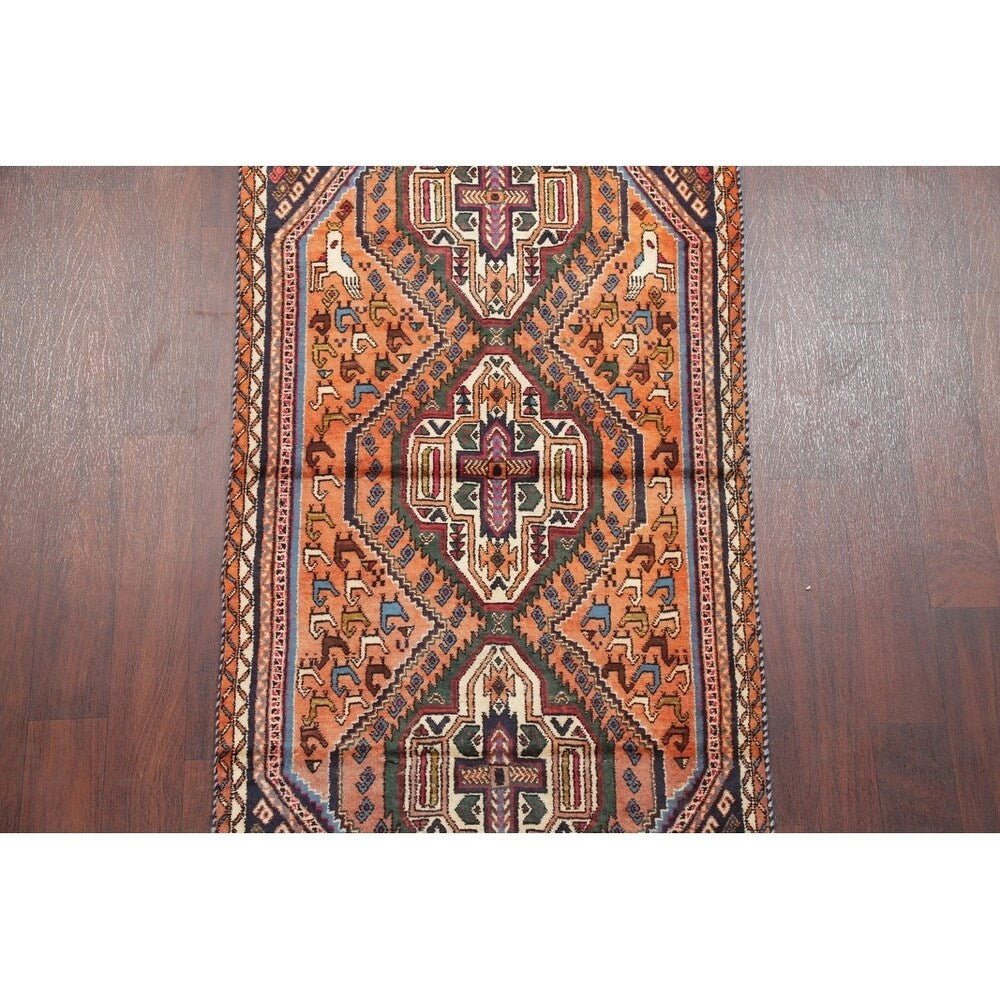Kashkoli Tribal Geometric Animal Pictorial Handmade Wool Persian Rug - 6'4" x 3'0" Runner