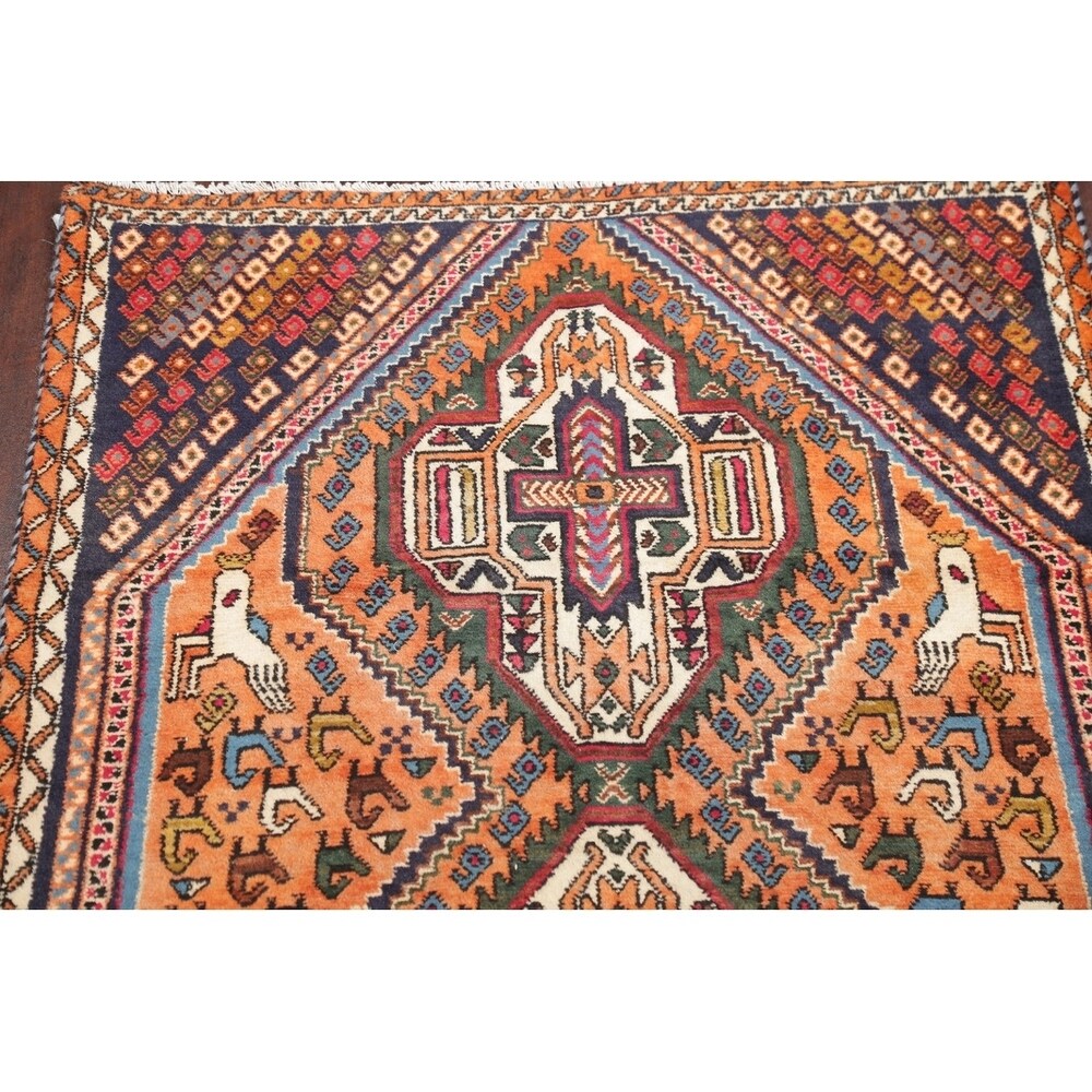 Kashkoli Tribal Geometric Animal Pictorial Handmade Wool Persian Rug - 6'4" x 3'0" Runner