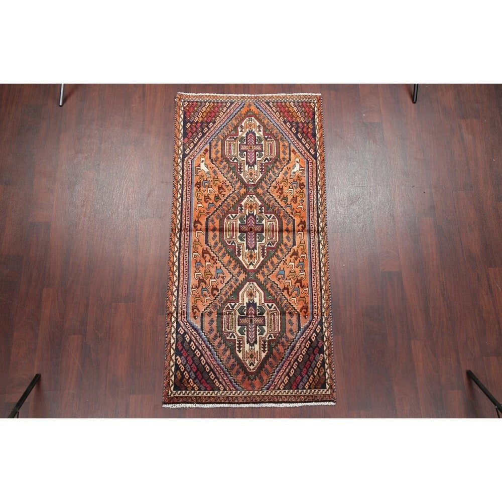 Kashkoli Tribal Geometric Animal Pictorial Handmade Wool Persian Rug - 6'4" x 3'0" Runner