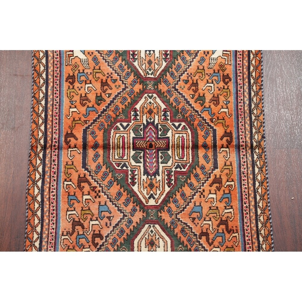 Kashkoli Tribal Geometric Animal Pictorial Handmade Wool Persian Rug - 6'4" x 3'0" Runner
