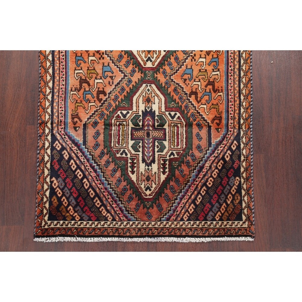 Kashkoli Tribal Geometric Animal Pictorial Handmade Wool Persian Rug - 6'4" x 3'0" Runner