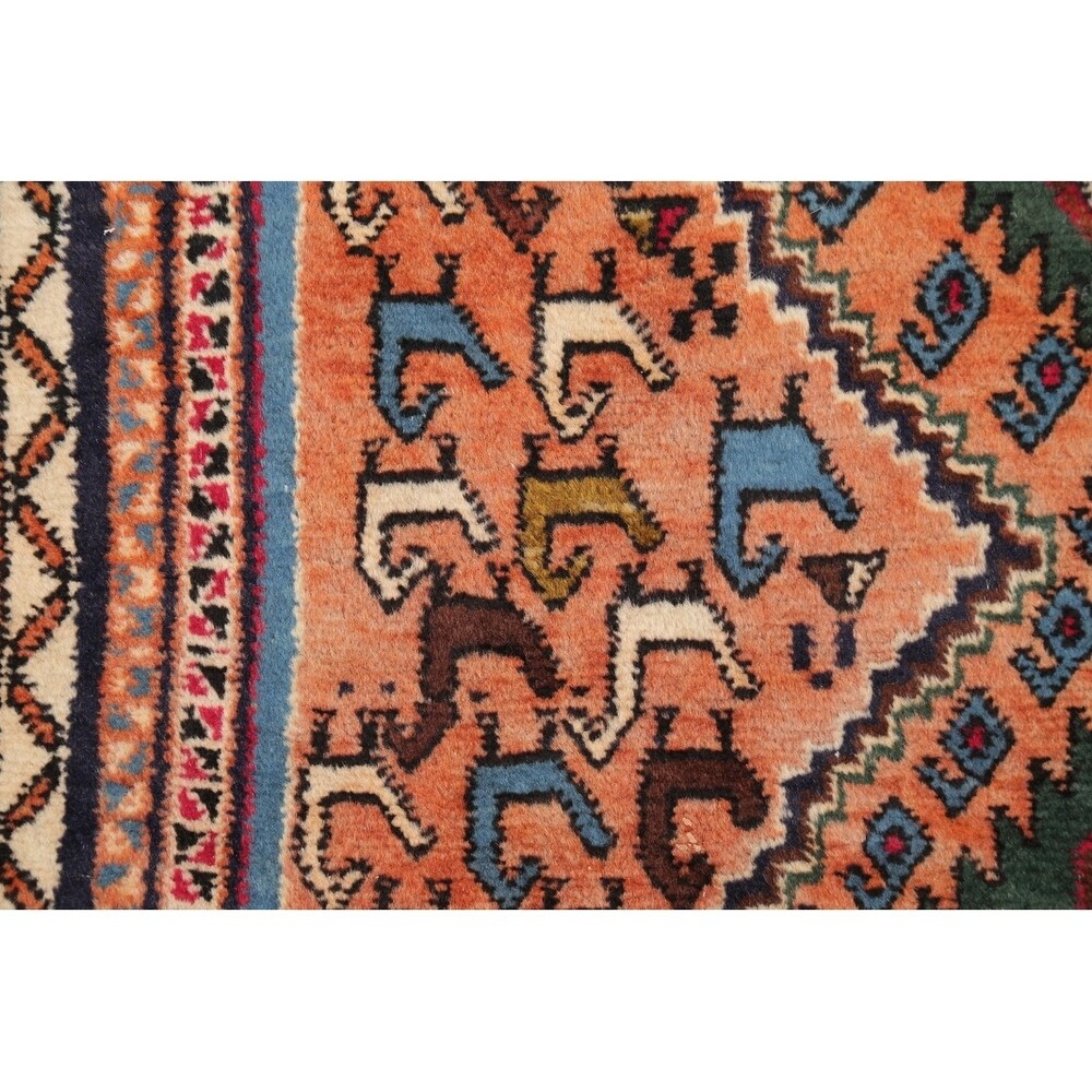 Kashkoli Tribal Geometric Animal Pictorial Handmade Wool Persian Rug - 6'4" x 3'0" Runner
