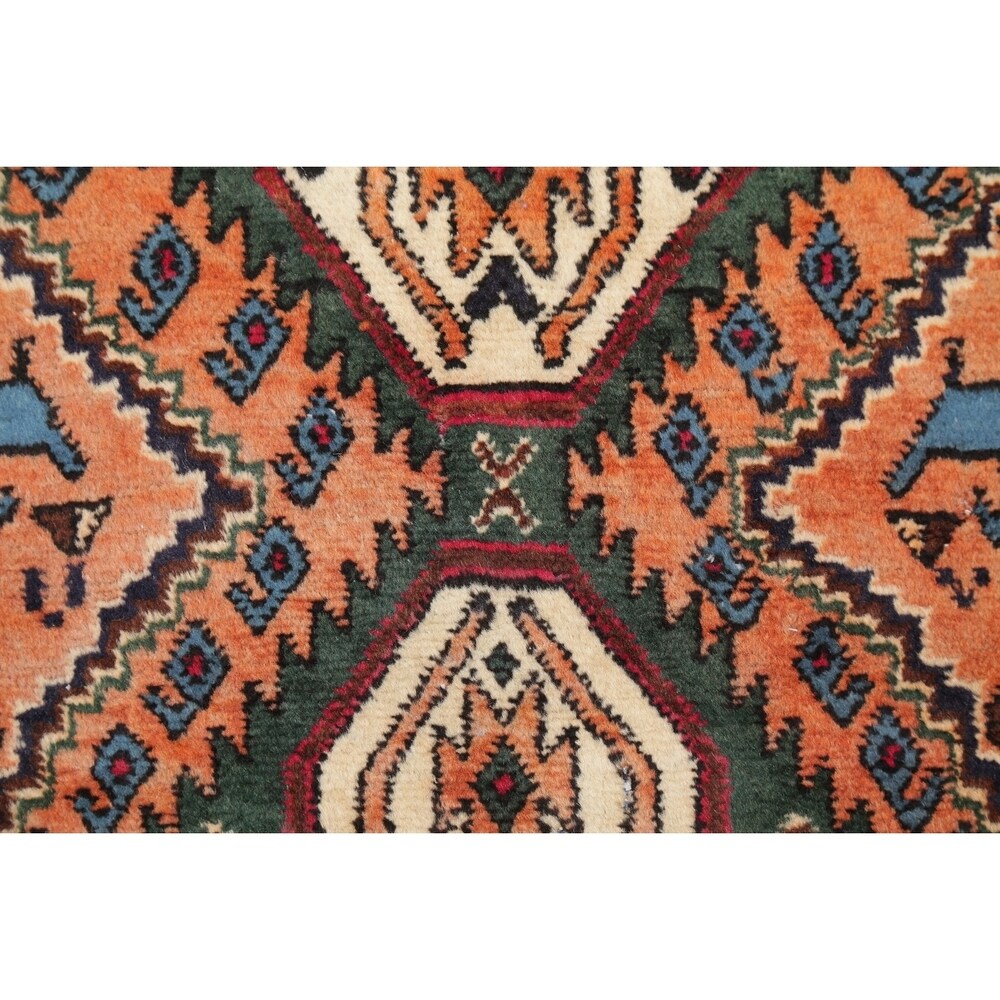Kashkoli Tribal Geometric Animal Pictorial Handmade Wool Persian Rug - 6'4" x 3'0" Runner