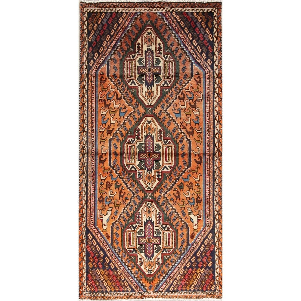 Kashkoli Tribal Geometric Animal Pictorial Handmade Wool Persian Rug - 6'4" x 3'0" Runner