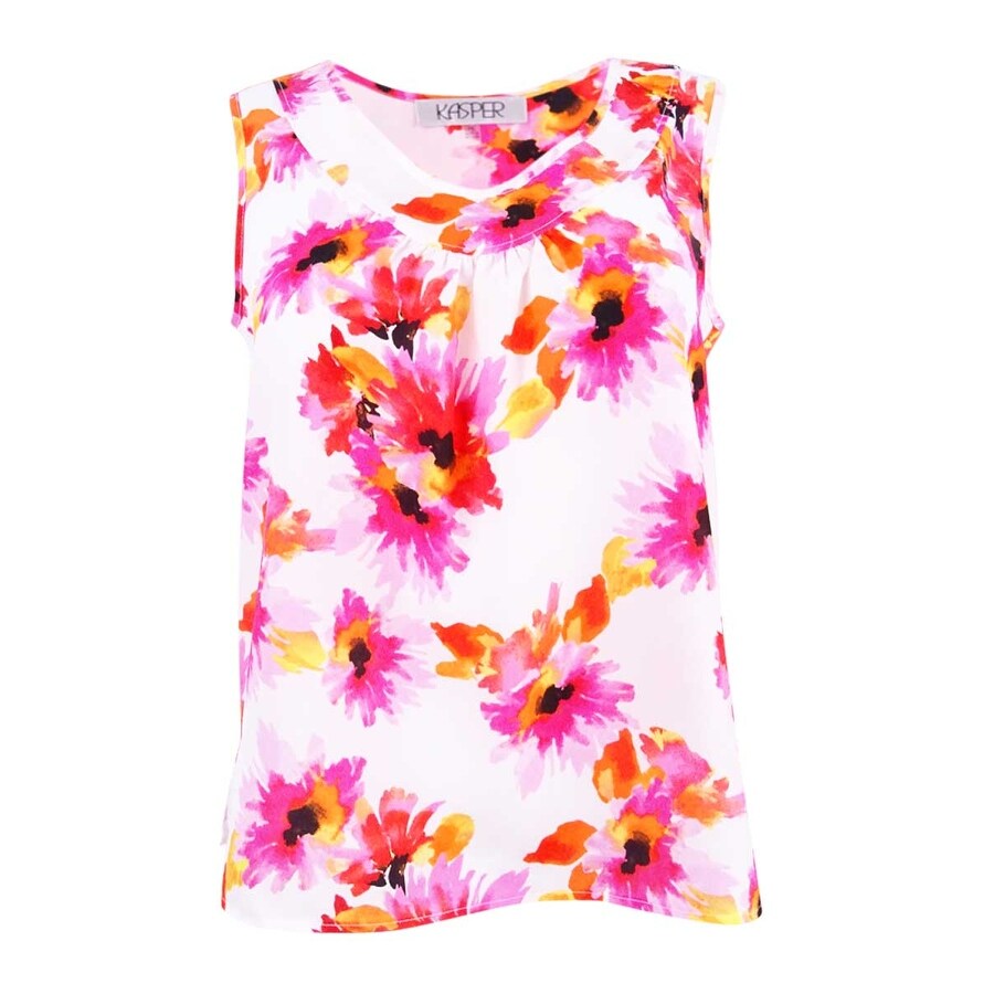 Kasper Women's Petite Printed Pleat-Neck Top