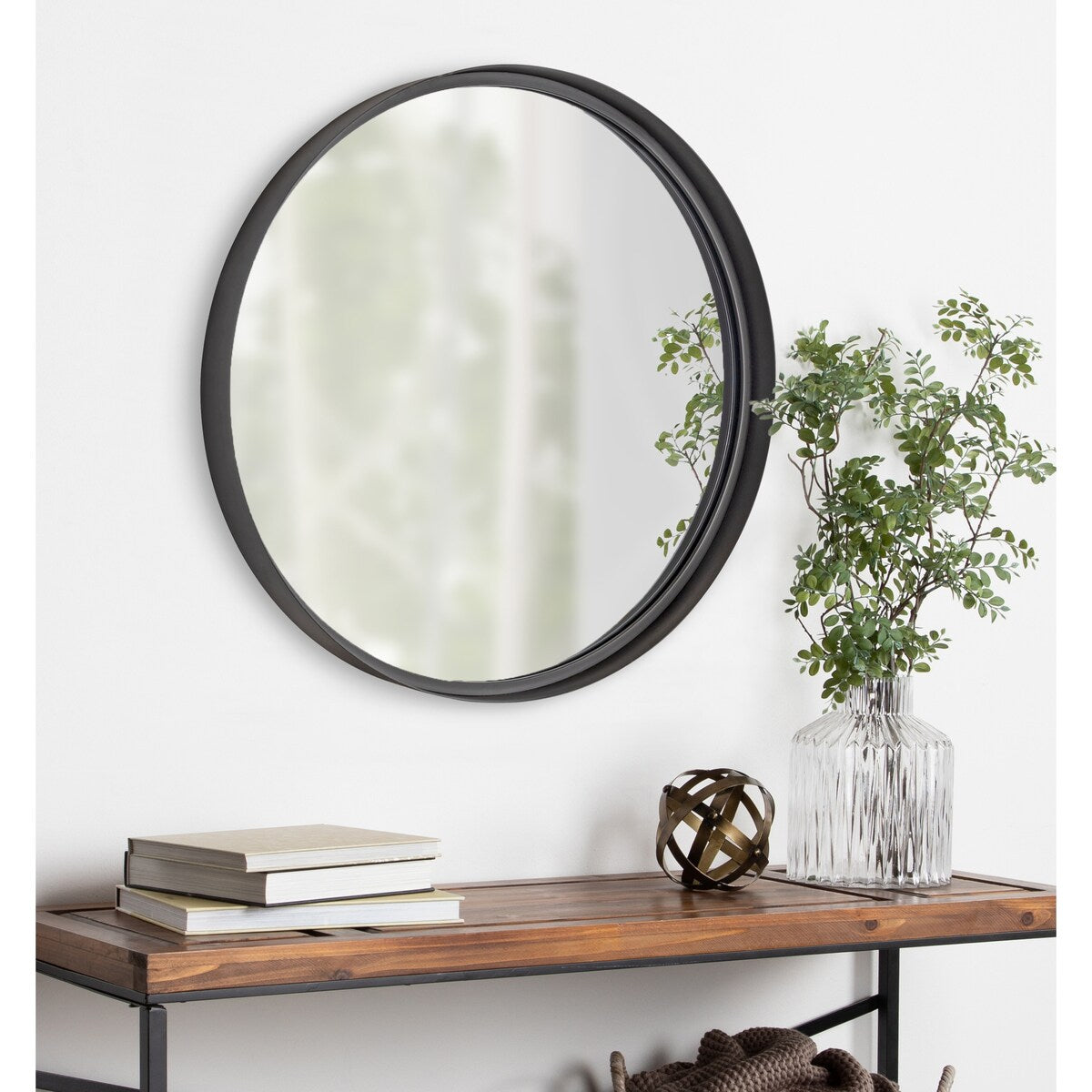 Kate and Laurel Armenta Round Framed Wall Mirror - Gray