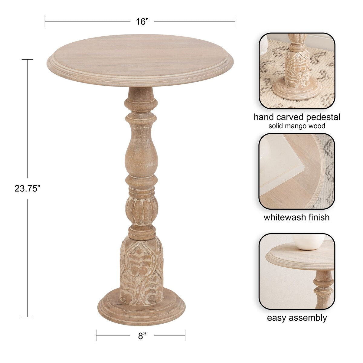 Kate and Laurel Hingham Wood Side Table - 16x16x24